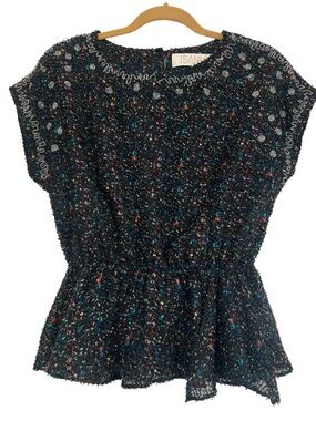 Anthropologie ISANI Beaded Textured Confetti Peplum Blouse Size S Statement